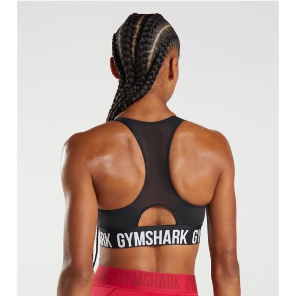 Gymshark Womens Black Racerback Sports Bra With Logo Band Text Size S - Picture 3 of 8